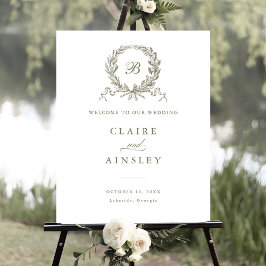 Poster Elegante Vintage Olive Oak Wreath Sinal de Boas-vi