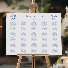 Poster Elegante Vintage Romance Blue Weding Seating Chart