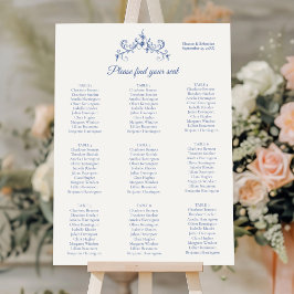 Poster Elegante Vintage Romance Blue Weding Seating Chart