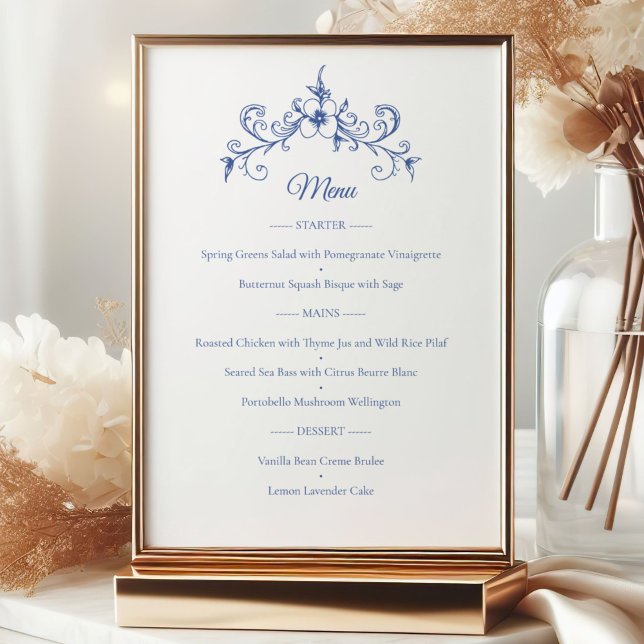 Poster Elegante Vintage Romance Dusty Blue WedMenu (Criador carregado)