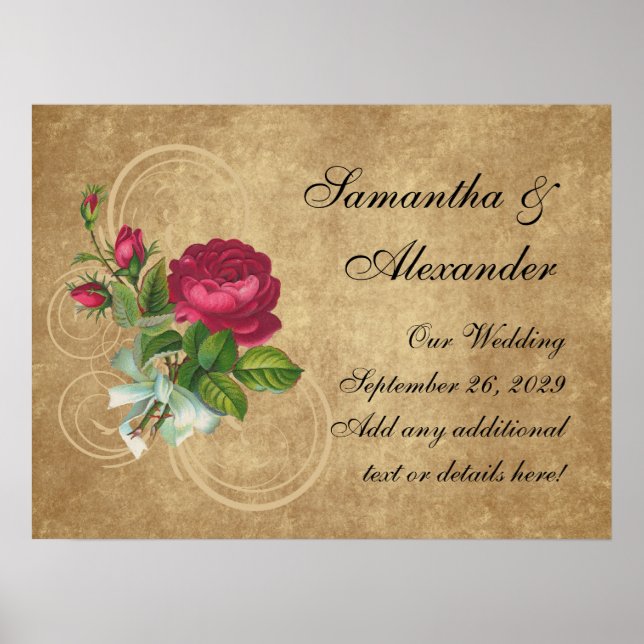 Póster Elegante Vintage Rosa, Magenta/Brown (Frente)