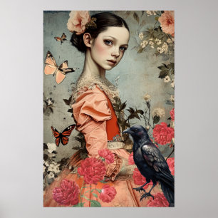Poster Elegante vitoriana gótica Floral & Raven
