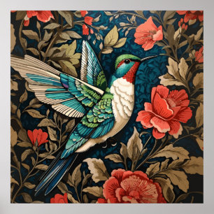 Poster Elegante voador Hummingbird William Morris Inspira