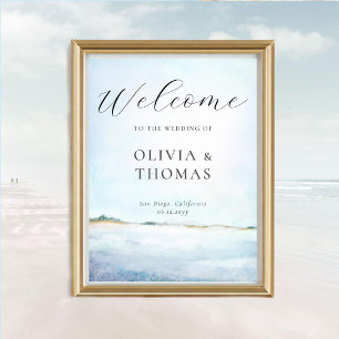Poster Elegante Watercolor Beach Coastal Wedding Welcome
