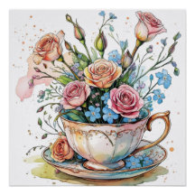 Elegante Watercolor Boho Floral Poster brilhante