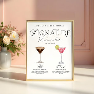 Poster Elegante Watercolor Seu Casamento De Bebida Signat