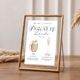 Poster Elegante Watercolor Seu Casamento De Bebida Signat