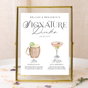 Poster Elegante Watercolor Seu Casamento De Bebida Signat