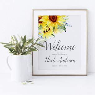 Poster Elegante Watercolor Sunflower Chá de panela Welcom
