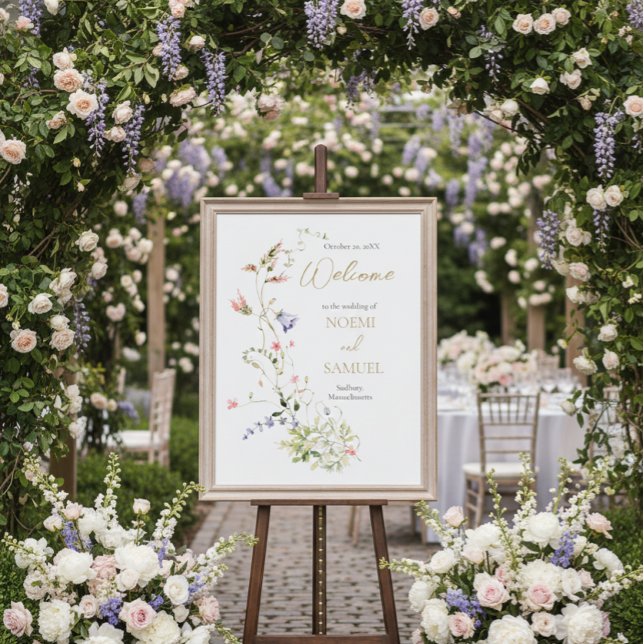 Poster Elegante Watercolor Wildflower Wedding Bem-vindo (Criador carregado)