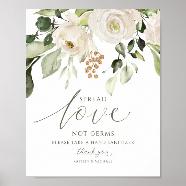 Poster Elegante Wedding Sanitizer Covid19 Sinal Greenery (Frente)