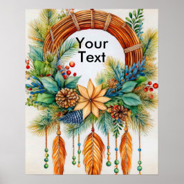 Poster Elegante Whimsical Boho Christmas Wreath