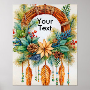 Poster Elegante Whimsical Boho Christmas Wreath