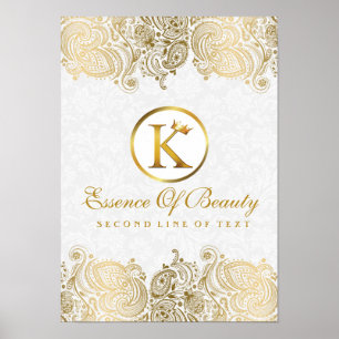 Póster Elegante White e Ouro Paisley Lace