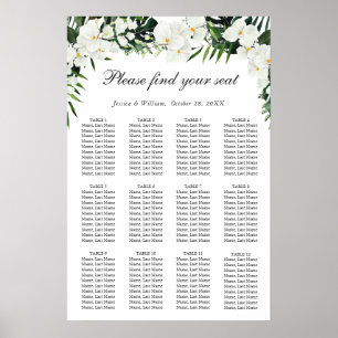 Poster Elegante White Orchid Boho 12 Mesas SENTADO GRÁFIC