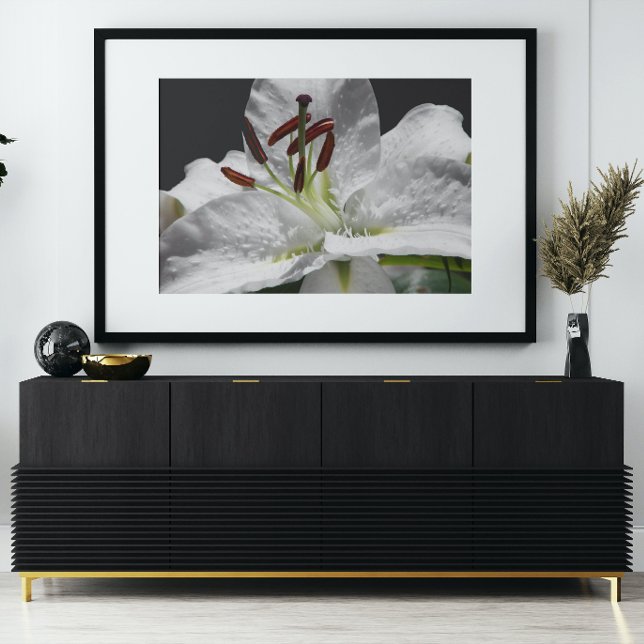 Póster Elegante White Oriental Lily Floral (In Situ)