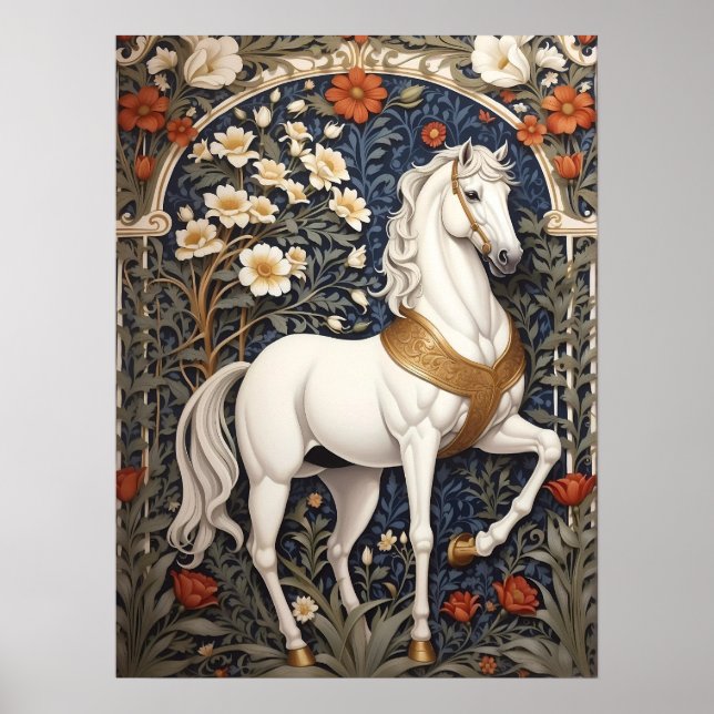 Poster Elegante William Morris Inspirou Cavalo Branco (Frente)