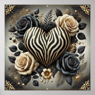 Poster Elegante Zebra Print Heart & Rosa
