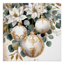 Elegantes Bolas Brancas e Douradas Aquarela