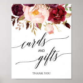 Poster Elegantes Cartões Florais de Caligrafia Preta & Si
