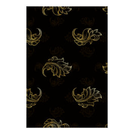 Póster Elegantes espirais florais douradas em um fundo pr
