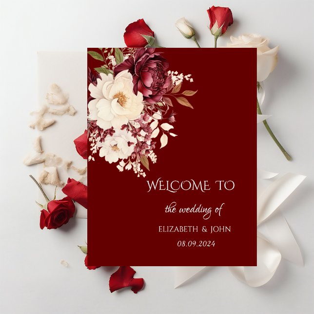 Poster Elegantes Flores Brancas Borgonha (Criador carregado)