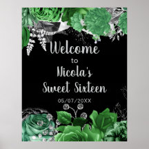 Elegantes Flores Verdes e Prata Sweet Sixteen 