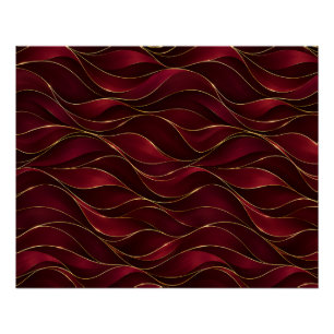 Póster Elegantes Ondas de Mármore Vermelho Borgonha com A