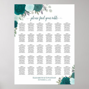 Poster Elegantes Rosas Azul Verde 30 Gráfico de Assentos