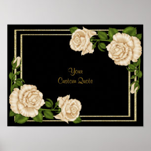 Póster Elegantes Rosas de Marfim & Glitter Dourado de Ani