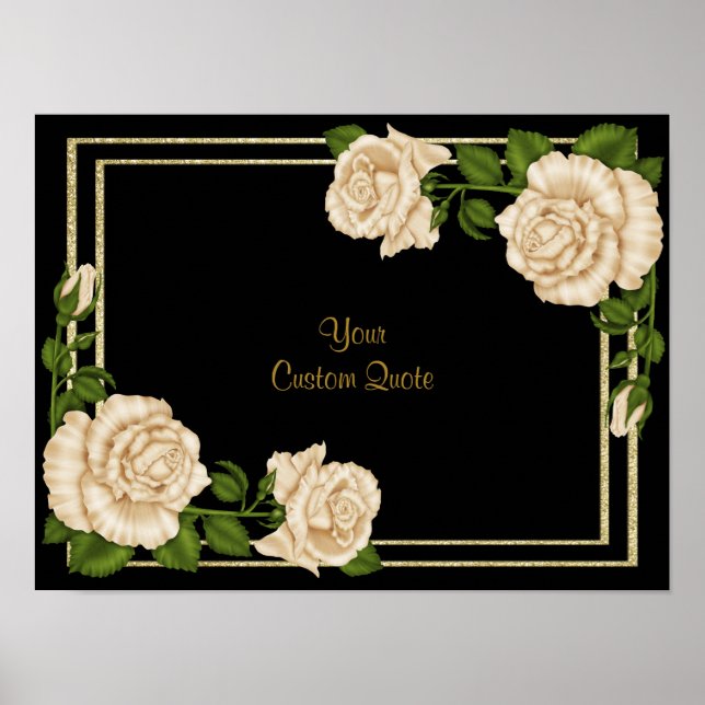 Póster Elegantes Rosas de Marfim & Glitter Dourado de Ani (Frente)