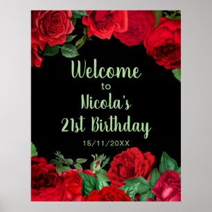 Poster Elegantes Rosas Vermelhas Flores Festa de Aniversá