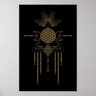 Póster Elemento da Lua da Geometria da Arte Tribal Mandal
