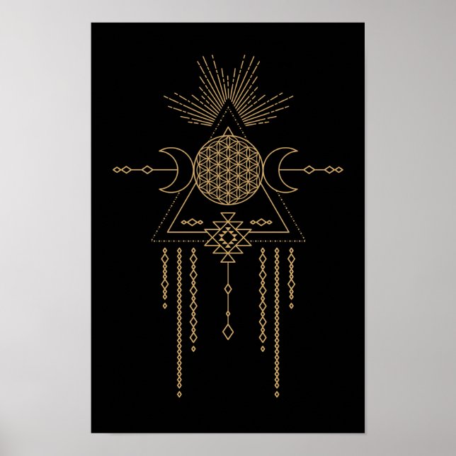 Póster Elemento da Lua da Geometria da Arte Tribal Mandal (Frente)