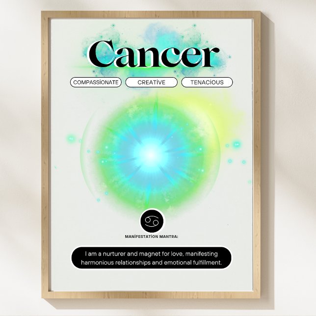 Poster Elemento de Água de Cota de Cancer de Sinal Zodiat (cancer zodiac, zodiac sign, astrology art, spiritual zodiac, cosmic design, horoscope cancer,)