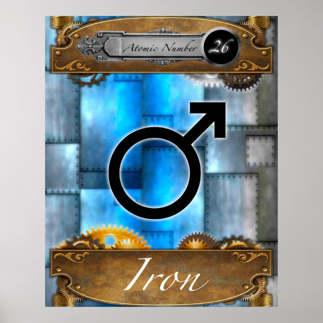 Poster Elemento Periódico Número Atômico de Ferro nº 26 P (Frente)