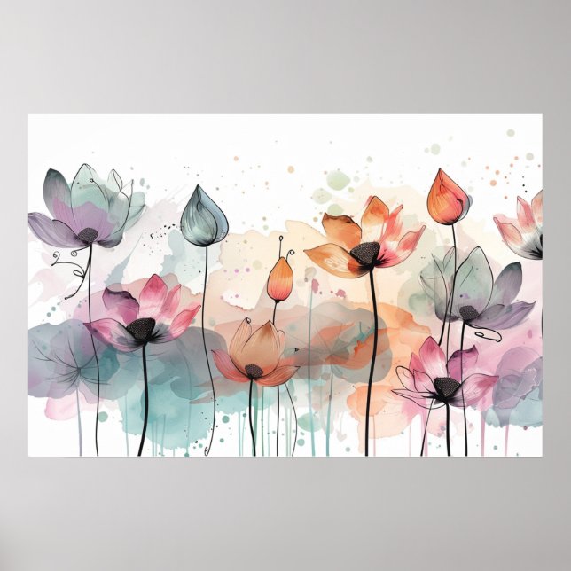 Poster elementos botânicos abstrato de arte floral (Frente)