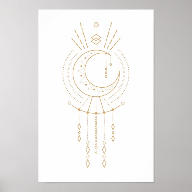 Poster Elementos da Lua da Geometria Dourada Moderna de M (Frente)