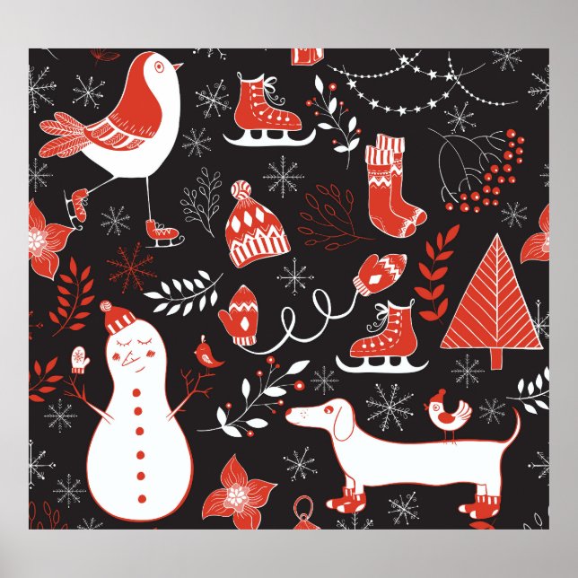 Poster Elementos De Inverno: Bela Mão Desenhada. (Frente)