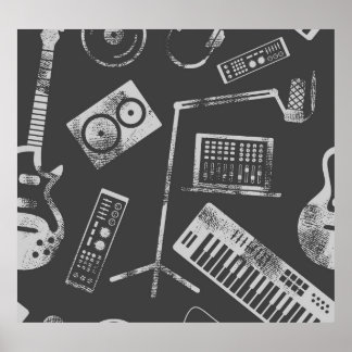 Poster Elementos de música: vintage com tela de fundo con