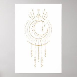 Poster Elementos Dourados modernos da lua da geometria da