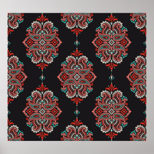 Poster Elementos paisley asiáticos, padrão de vintage boh