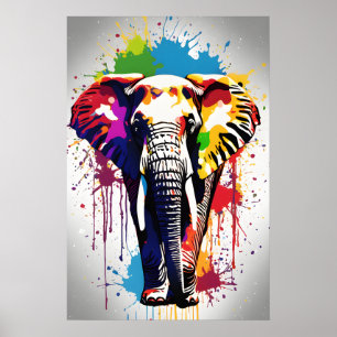 Poster Elephant Art, Wildlife Splatter Art Rainbow Colors