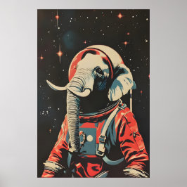 Poster Elephant Astronaut Poster, Elephant Retro Print