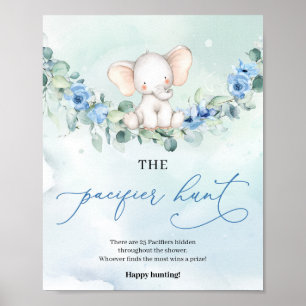 Poster Elephant dusty blue floral The Pacifier Hunt game