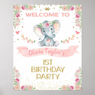 Poster Elephant Floral First Birthday
