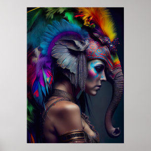 Poster Elephant Headdress Woman - Weirdcore RainbowPunk