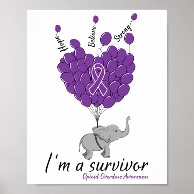 Poster Elephant I'm A Survivor Heart Opioid Overdose Awar (Frente)