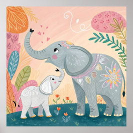 Poster Elephant Mom and Baby