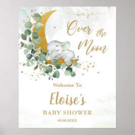 Poster Elephant Moon Greenery Sinal Neutro de Boas-vindas